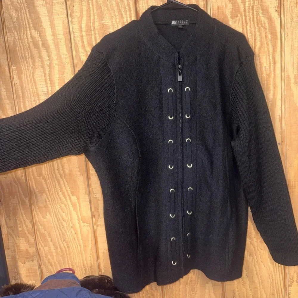 Carole Little Black Zip Up Sweater - Picture 11 of 12
